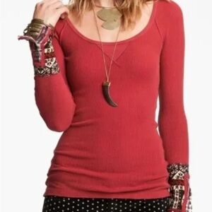 Free People Thermal Hyperactive Red Cuff Long Sleeve M We The Free
